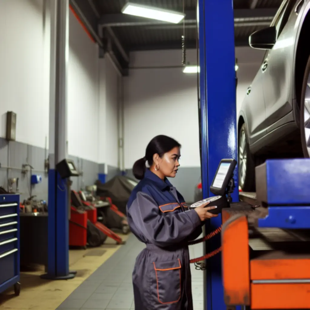 Specialist voert uitlijning en bandendienst uit aan auto