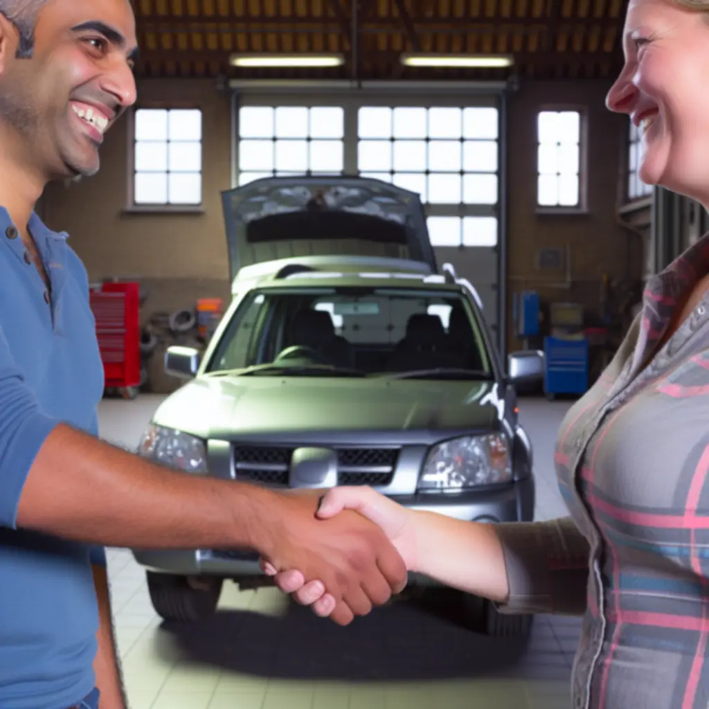 Klant die de monteur een hand geeft na een geslaagde reparatie.