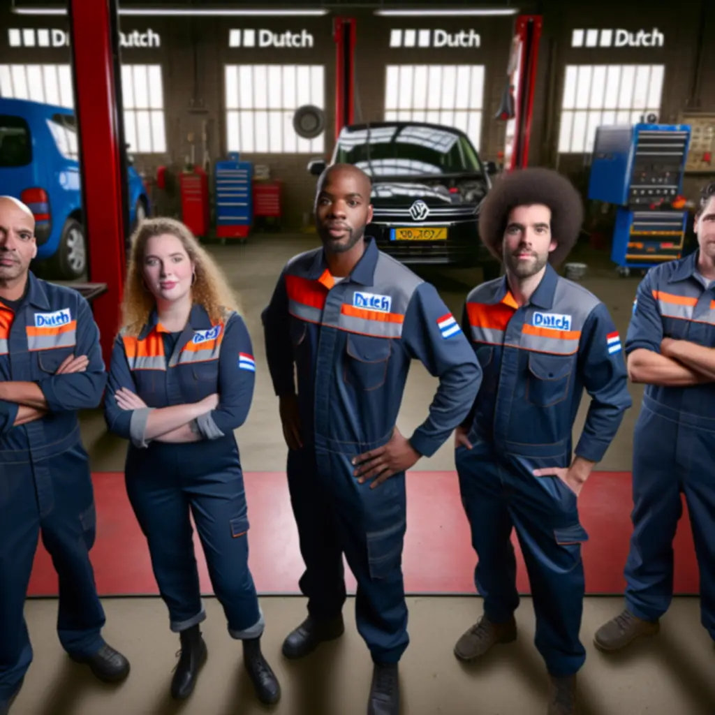 Team van VelMotoir-monteurs in de werkplaats, klaar om voertuigen te onderhouden.