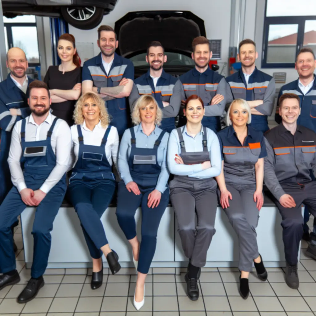 Monteur in moderne werkplaats van VelMotoir neemt telefonisch contact aan de balie op.